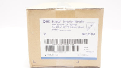 BD 303306 Eclipse  Injection Needle W/Syringe 3mL 23G x 1 1/2In TW- Case of 50